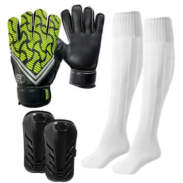 Imagem de Kit Infantil - Luva Goleiro + Caneleira + Meião Futebol (5, Preto/Branco)