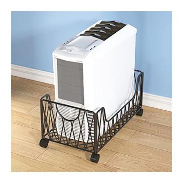 Imagem de GRFIT Suporte de CPU móvel para CPU, carrinho de suporte de torre de PC de metal, suporte de CPU de chão com 4 rodas rodízios sob a mesa, para suporte de torre de PC de escritório em casa (cor: preto)