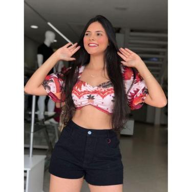 Imagem de Short Jeans Preto Curto Liso Feminino Barra Fio Cintura Alta