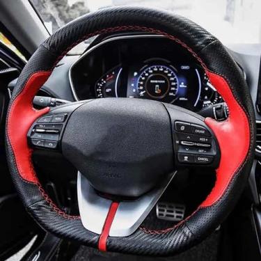 Imagem de LAVIYE Capa do volante do carro costurada à mão couro preto macio genuíno, para Hyundai Elantra 4 2019 2018 2017 2016 Ioniq 2017-2019