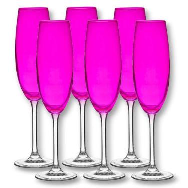 Imagem de Jogo Com 6 Taças Para Champagne De Cristal Bohemia 220ml Rosa