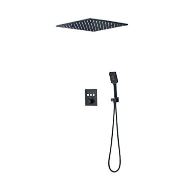 Imagem de Sistema de chuveiro Termostático Cascada de 40,64 cm quadrado com válvula termostática, funções de 3 modos (modo spray, modo de chuva ou chuveiro de mão com botão de pressão) (metal de arma)