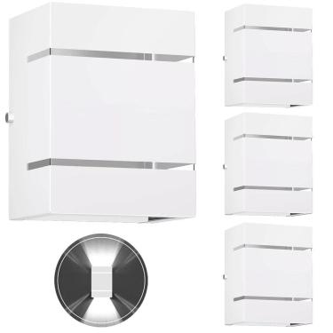 Imagem de 4 Arandelas Externa 2 Frisos Foco Fachos Parede Muro Branco