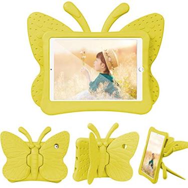 Imagem de QYiiD Capa infantil para iPad Air 1, capa de borboleta infantil à prova de choque, capa protetora de EVA com suporte para Apple iPad Air 1 (A1474/A1475/A1476), amarelo