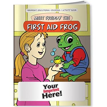 Imagem de ZOCO - Livros de colorir personalizados a granel (pacote com 300) – Conheça Freddy, o sapo de primeiros socorros – Livro educacional de colorir e atividades para creches, paramédicos, cuidados