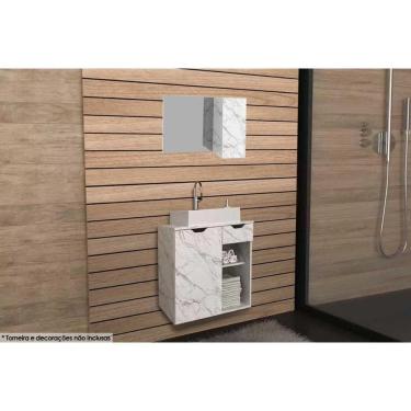 Imagem de Conjunto De Banheiro Armário C- Espelho Bn3602 80cm E Balcão Suspenso Bn3605 60cm C- Cuba Pia Bn3600 Cor Mármore Branco - Tecno Mobili