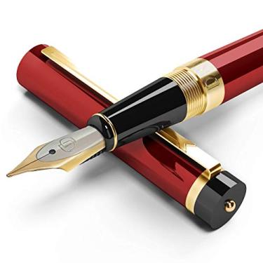 Imagem de Dryden Designs Caneta-tinteiro com ponta média, caixa elegante, inclui 6 cartuchos de tinta e conversor de refil de tinta, aparência uniforme, escrita consistente, para escrita confiável, vermelha (royal red)