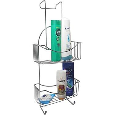 Imagem de Suporte para Box de Banheiro ou Porta Shampoo com 2 Andares de Prateleiras em Aço Cromado CR448 Utimil