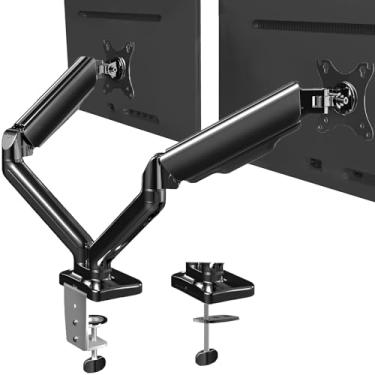 Imagem de VIVO Monitor duplo de até 81 cm e 9 kg por tela, suporte de mesa de braço pneumático, contrapeso articulado, suporte VESA, clássico, STAND-V002O