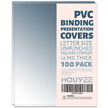 Imagem de HOUYEE Pacote com 100 capas de encadernação transparentes de 12 mil, capas de apresentação de encadernação de PVC, 21,5 x 28,8 cm, tamanho da carta, sem perfuração