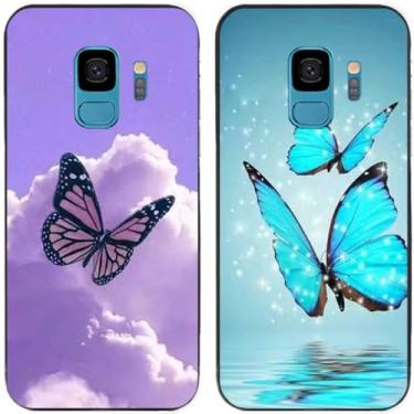 Imagem de 2 peças de capa traseira para celular com estampa de borboleta voando no céu TPU gel silicone para Samsung Galaxy todas as séries (Galaxy S9)
