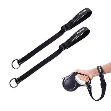 Imagem de PetBonus Correia de pulso de segurança para cães para coleira retrátil para cães, design refletivo e alça acolchoada macia ajustável, camada extra de segurança para carrinho de bebê (Preto, Preto)