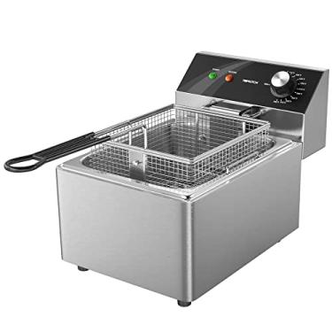 Imagem de Fritadeira Elétrica de Bancada com Capacidade de Cesta e Tampa 10L (10,5 QT) Fritadeira de Tanque Único de Aço Inoxidável para Uso Doméstico Fritadeiras a Óleo Fácil de Limpar 1800 Watts,