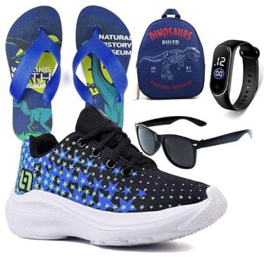 Imagem de Tenis Infantil De Amarrar Meninos Leve Desenhos LIGHT + Mochila Chinelo Oculos Relogio Cor:Azul;Tamanho:29