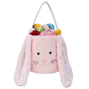 Imagem de Cesta de pelúcia de coelhinho da Páscoa, baldes de páscoa personalizados com orelha de pelúcia longa, sacos de presente de Páscoa para caçar ovos para crianças, meninos, meninas, sacolas de Páscoa