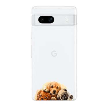 Imagem de Blingy's Capa para Google Pixel 8a, estilo cão divertido desenho animado animal desenho fofo design pug transparente macio TPU capa protetora transparente (15,5 cm) (Puppies)