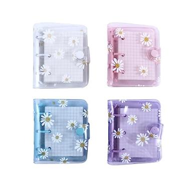Imagem de 4 capas transparentes para fichário com 3 anéis com papel interno, mini bolsos para fichário com estampa de margarida, protetor de capa de fichário para diário, fichário de folhas soltas de PVC macio
