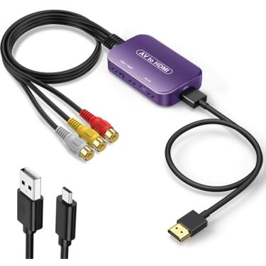 Imagem de Viagkiki Conversor RCA para HDMI, adaptador AV para HDMI, conversor de áudio e vídeo composto RCA para HDMI para PS1, PS2, PS3, STB, Xbox, VHS, VCR, leitores de DVD Black-Ray (cabo HDMI incluído)