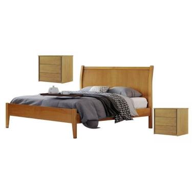 Imagem de Conjunto Quarto de Casal Cama Queen 160cm e 2 Mesas de Cabeceira 3 Gavetas com Sapateira Amêndoa Mel