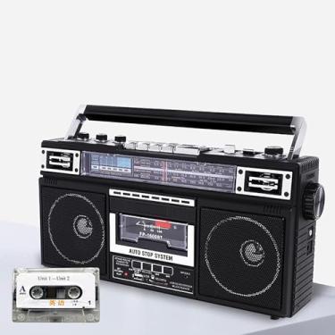 Imagem de Reprodutor de cassetes de rádio retrô, gravador de cassetes, reprodutor de fita, função de inscrição de suporte, cartão SD/USB, reprodução de Bluetooth, reprodução de áudio HD duplo, estilo