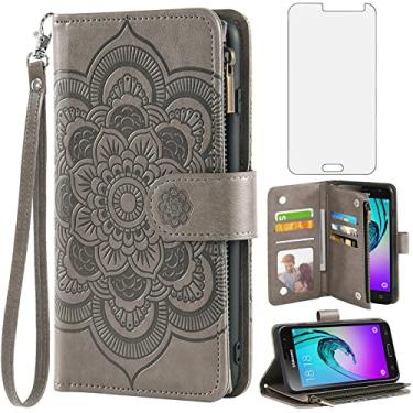 Imagem de Asuwish Capa carteira compatível com Samsung Galaxy J3 2016/J 3 V/J36V/Sky/Amp Prime e protetor de tela de vidro temperado flip porta-cartões para celular Glaxay Sol J3V JV3 J36 6 J320V J320A cinza