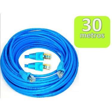 Imagem de Cabo de Rede Internet CFTV Montado Pronto para Uso Azul Cat5 30 metros
