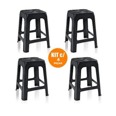 Imagem de Kit 4 Bancos Plástico Banqueta Resistente  Banquinho - Arqplast, Preto