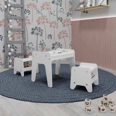 Imagem de Conjunto Infantil 3 Peças 1 Mesa com 2 Banquinhos Movelbras Branco