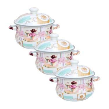 Imagem de Kit 03 Panelas Esmaltada C Tampa 3,6 Lts 22Cm Com Indução Decoração Pa