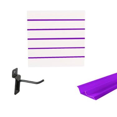 Imagem de Painel Canaletado Branco em Mdf 0,61 x 0,61m com Perfil Pvc Roxo e 20 