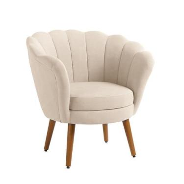 Imagem de Poltrona Decorativa Pétala Sala de Estar Tecido Veludo Bege Kimi Decor