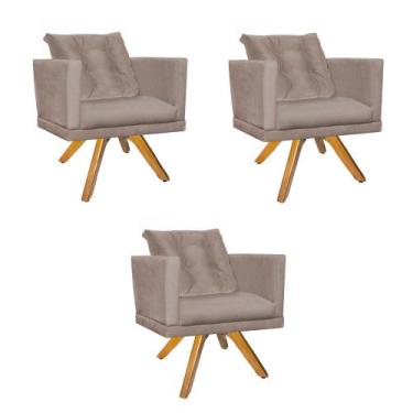 Imagem de Kit 03 Poltrona Lucia Confort Base Giratória Caramelo Com Almofada Sal