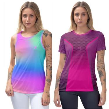 Imagem de Kit Blusa Feminina Camiseta Academia Regata fitness Cavada Corrida Cic