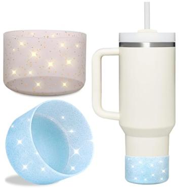 Imagem de LUCKINEE 2 peças de proteção de base de silicone com glitter para Stanley Tumbler 567.0-1,134.0 g, e compatível com garrafa de água Hydro Flask 340-680 g e mais garrafas com fundo de 7-7,5 cm, bota