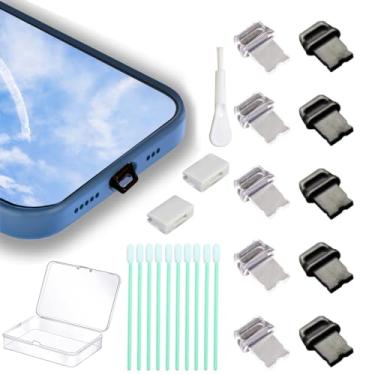 Imagem de 10 pacotes de plugues antipoeira de telefone fáceis de segurar, capa protetora de porta de carregamento Lightning, com suporte de plugue, caixa de armazenamento, compatível com iPhone 14 13 12 11 X XS