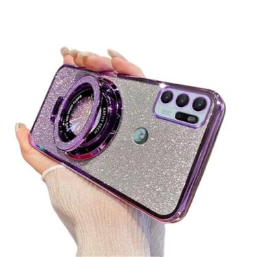 Imagem de LEMAXELERS Capa para celular Motorola G60 Sparkly Bling Mulheres Meninas Slim Soft TPU à prova de choque com função de suporte capa protetora para Motorola Moto G60, roxo DS
