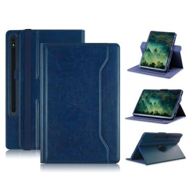 Imagem de Yiernuo Capa para Galaxy Tab S9 FE plus S8, S7 Plus | Suporte azul giratório de 12,4 polegadas, couro sintético