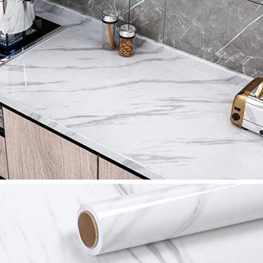 Imagem de VEELIKE Papel de contato de mármore cinza branco de 81 cm x 318 cm para bancadas à prova d'água para cozinha papel de parede de mármore granito balcão autoadesivo para mesa de banheiro