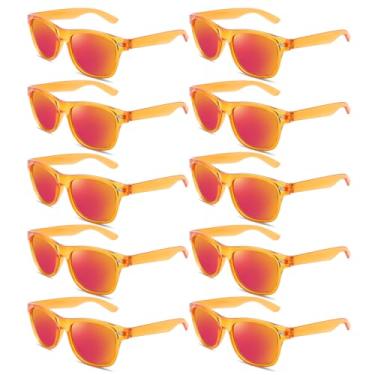 Imagem de Pibupibu Pacote com 10 óculos de sol laranja a granel, cores neon retrô dos anos 80, conjunto de lembrancinhas de festa