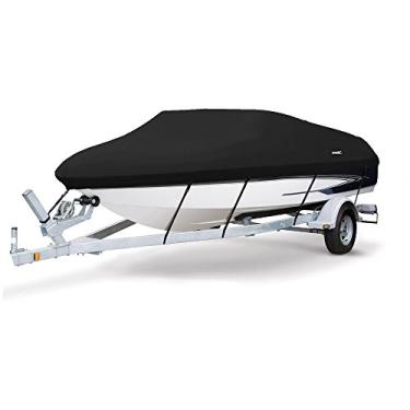 Imagem de MSC Capa de barco impermeável de lona de poliéster resistente 600D de grau marítimo, serve para V-Hull, Tri-Hull, Runabout Boat Cover (Modelo B - Comprimento: 35 cm - 40 cm, Largura do feixe: até 228