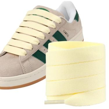 Imagem de 2 pares de cadarços gordos para tênis de 1,5 cm de largura, modernização, cadarço plano de trama apertada para sapatos de skate, Creme, 63Inch(160cm)