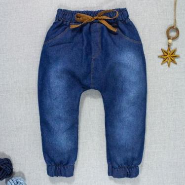 Imagem de Calça para Bebê Jeans Escuro Jogger Com Cordão Marrom - Era Uma Vez, J
