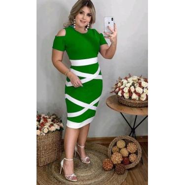 Imagem de Vestido Midi X Moda Feminina Evangélica - Miss FLOWER, Verde bandeira,