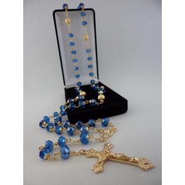 Imagem de Terço cristal aust. azul escuro 8x6mm - p.n. dourado - folh. ouro - ar