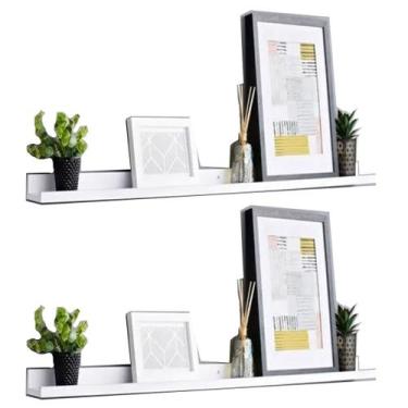 Imagem de 2 Prateleiras Porta Quadros De Fotos Mdf Branca 1 Metro Enfeite Casa e