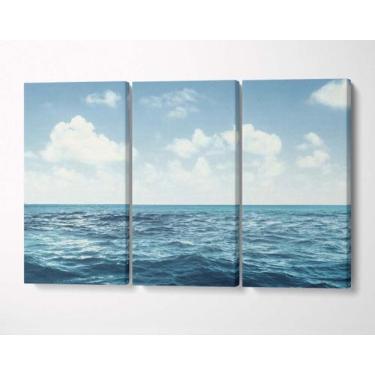 Imagem de 3 Quadros em Tecido Canvas Oceano Nuvens Horizonte Água 03 - LindaCasa