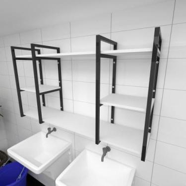 Imagem de Prateleira industrial para lavanderia aço cor preto prateleiras 30cm c