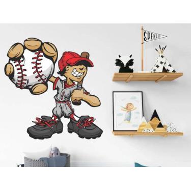 Imagem de adesivo de parede jogador beisebol taco esporte - senhorita decor