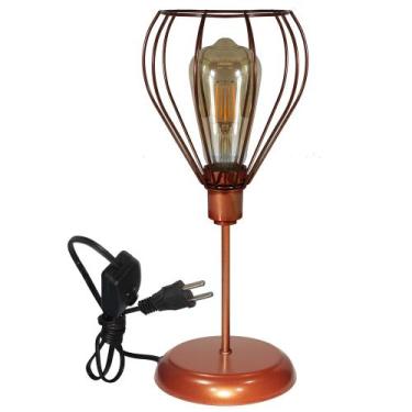 Imagem de Luminária Mesa Abajur Clássico Aramado Teardrop Cobre P/LED - Jota Ilu