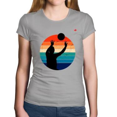 Imagem de Baby Look Algodão Vôlei Vintage Sunset - Foca na Moda, Cinza, G